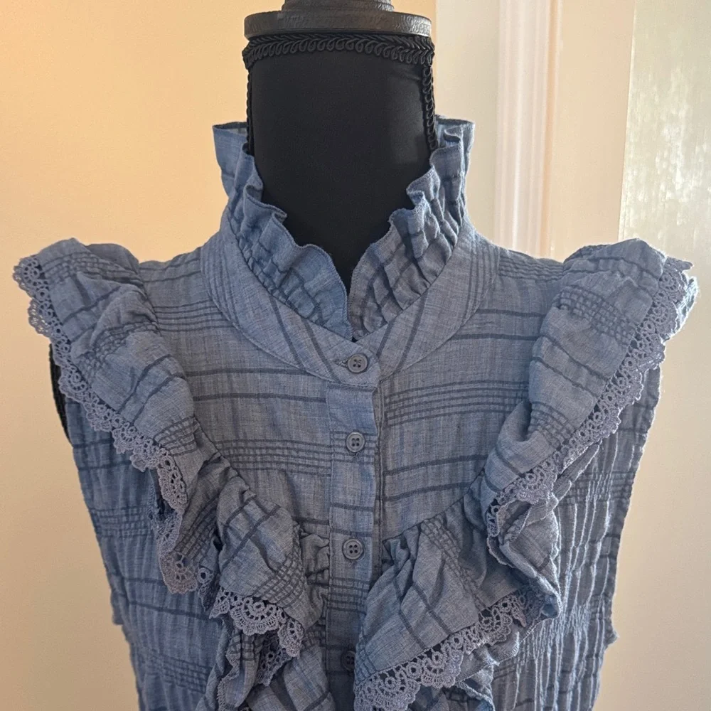 Blue Ruffled Sleeveless Dress - Picture 4 of 7